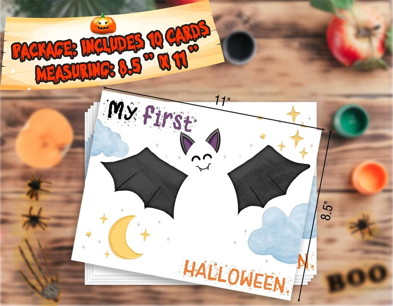Xeqej Halloween Footprint Art Craft Kits, Baby First Halloween, Baby Footprint Keepsake Gifts, DIY Bat Foot Art Crafts, Newborn Foot Print Craft Kit, Greeting Cards Gifts, Newborn Announcement Props, 1 - Image 2